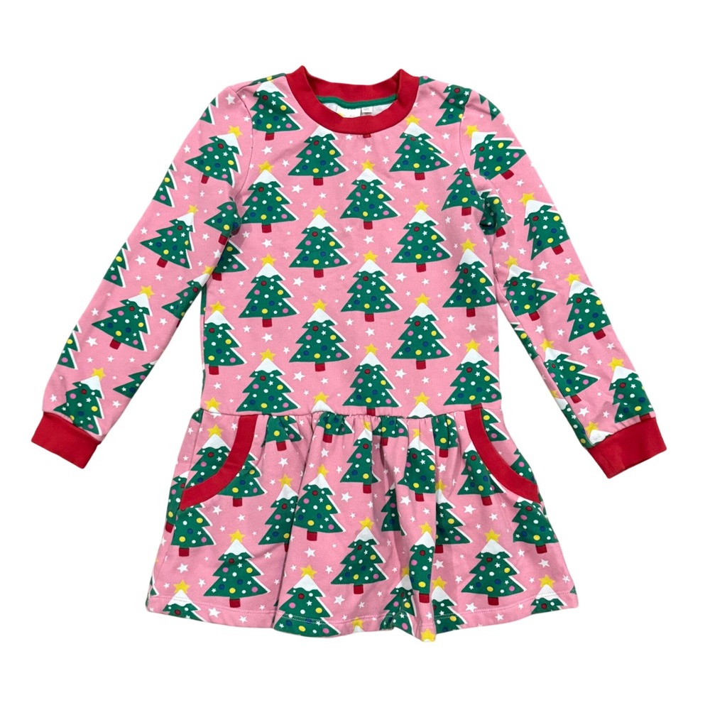Mini Boden Girls Christmas Tree Sweatshirt Dress Pink Holiday Star 9-10Y 140cm